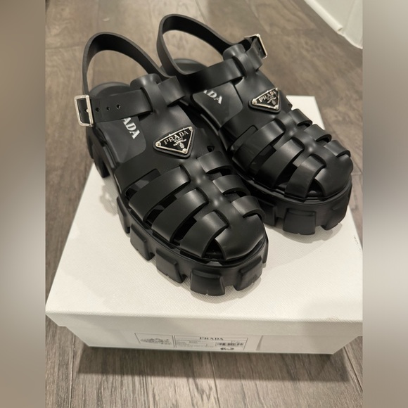 PRADA rubber Monolith TriangleWith logo Sandals shoes black 6